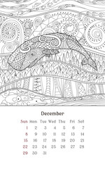 Sea anti stress coloring page for calendar 2019