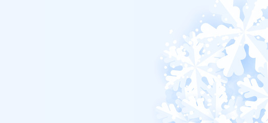 Blue winter horizontal background with snowflakes for web banner and mailing.