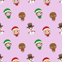 cute christmas pattern with kids characters