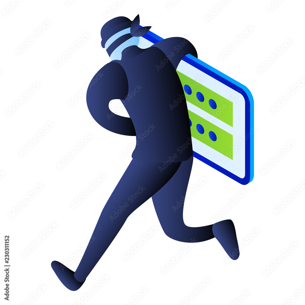 Poster hacker steal login password icon. isometric of hacker steal login password vector icon for web desig