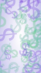 Multicolored translucent dollar signs on white background. Vertical image orientation. 3D illustration