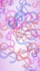 Multicolored translucent dollar signs on white background. Vertical image orientation. 3D illustration
