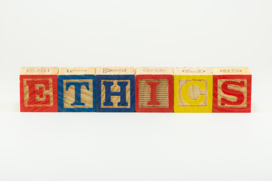 ETHICS in Alphabet Block Letters