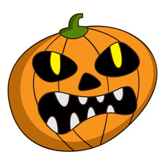 Scary pumpkin icon. Cartoon of scary pumpkin vector icon for web design