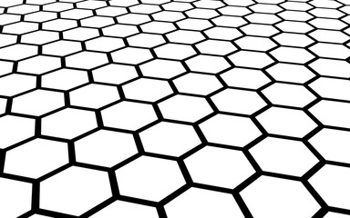 Black honeycomb on a white background. Perspective view on polygon look like honeycomb. Isometric geometry. 3D illustration