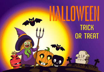 Halloween trick or treat concept background. Cartoon illustration of halloween trick or treat vector concept background for web design