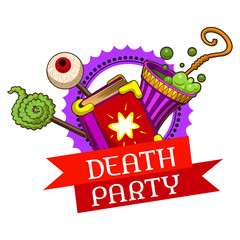Halloween death party logo. Cartoon of halloween death party vector logo for web design isolated on white background