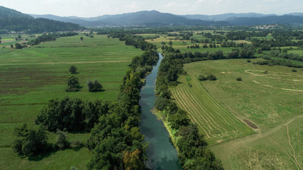 Obraz premium Ljubljanica is a river in central Slovenia. The Ljubljanica rises south of the town of Vrhnika and outflows in the Sava River about 10 kilometres downstream from Ljubljana. 