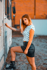 Girl posing at the camper