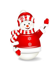 Christmas snowman, isolated on white background.