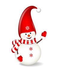 Christmas snowman, isolated on white background.
