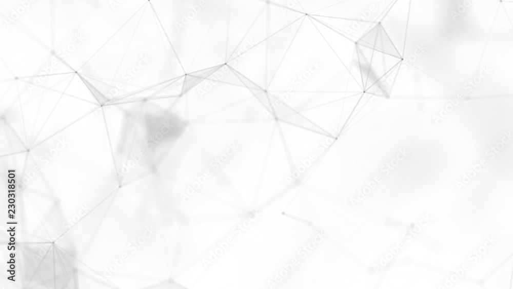 Poster Abstract white futuristic background. White background. connecting dots and lines on white background. 4k rendering.