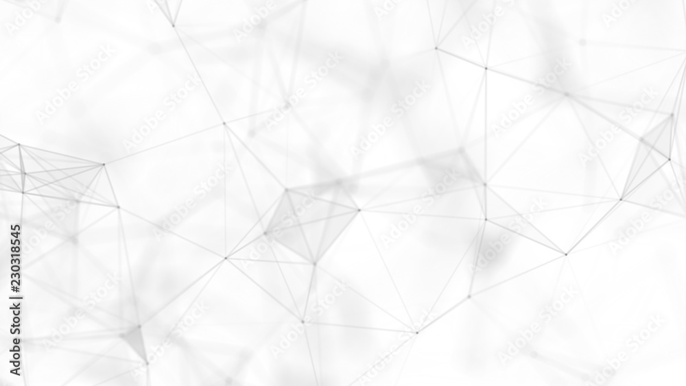 Poster Abstract white futuristic background. White background. connecting dots and lines on white background. 4k rendering.