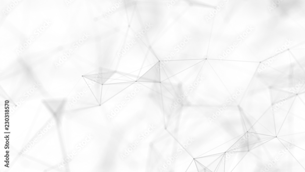 Poster Abstract white futuristic background. White background. connecting dots and lines on white background. 4k rendering.