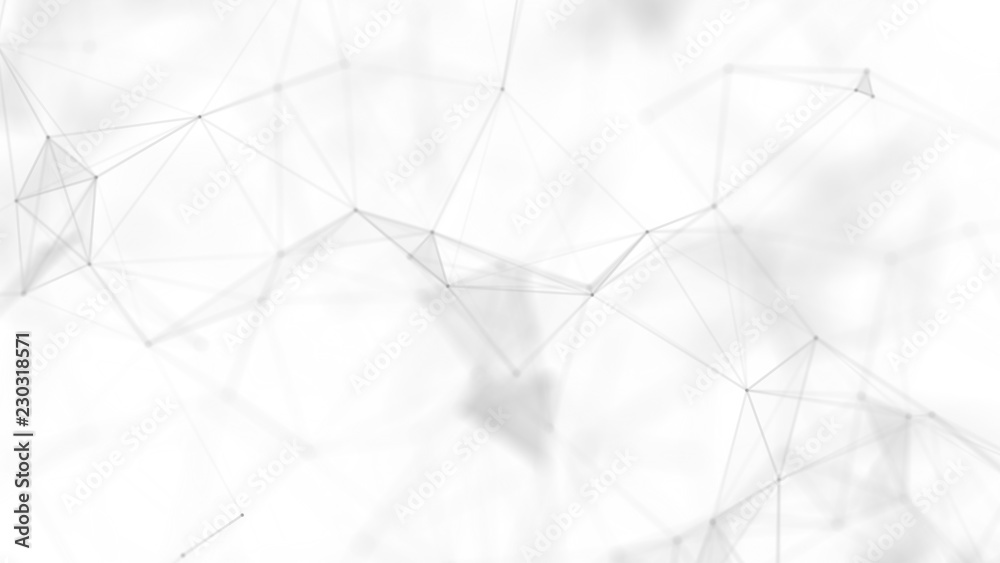 Poster Abstract white futuristic background. White background. connecting dots and lines on white background. 4k rendering.