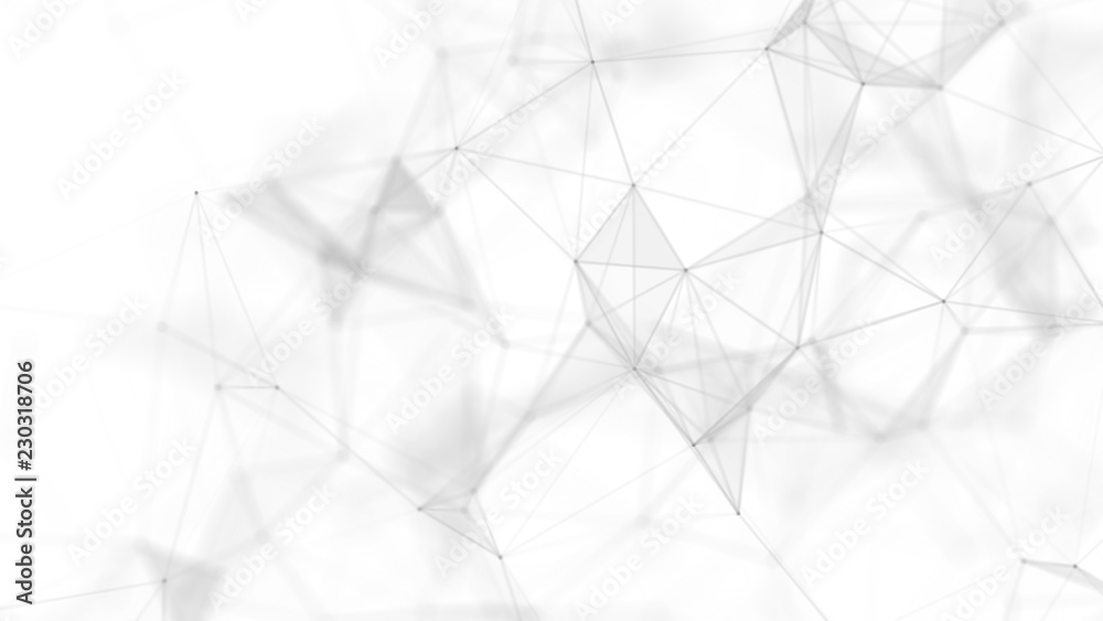 Poster Abstract white futuristic background. White background. connecting dots and lines on white background. 4k rendering.