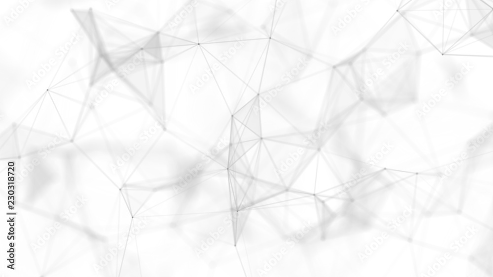 Poster Abstract white futuristic background. White background. connecting dots and lines on white background. 4k rendering.