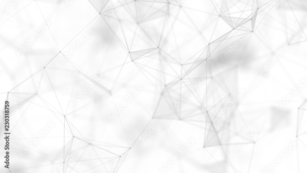 Poster Abstract white futuristic background. White background. connecting dots and lines on white background. 4k rendering.