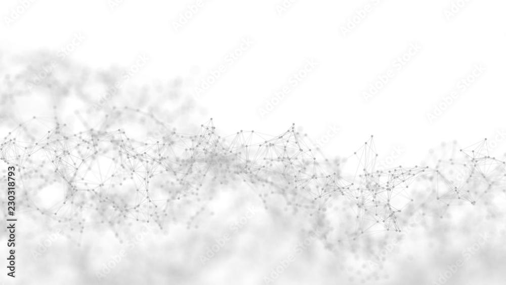 Poster Abstract white futuristic background. White background. connecting dots and lines on white background. 4k rendering.