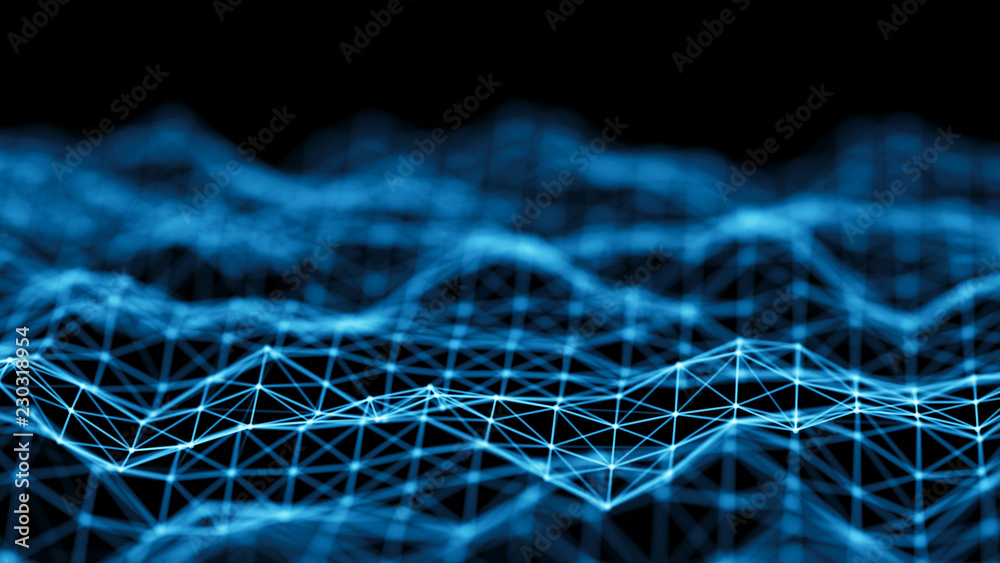 Aufkleber Data technology background. Abstract background. Connecting dots and lines on dark background. 3D rendering. 4k.