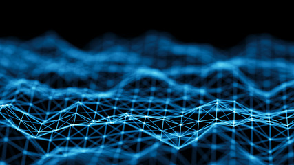 Data technology background. Abstract background. Connecting dots and lines on dark background. 3D...