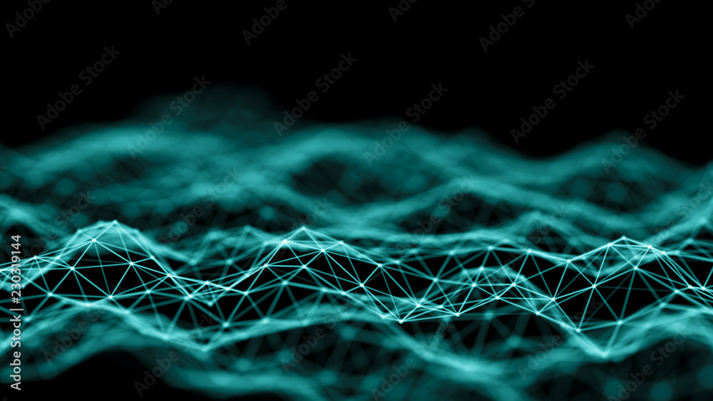 Fototapete Data technology background. Abstract background. Connecting dots and lines on dark background. 3D rendering. 4k.