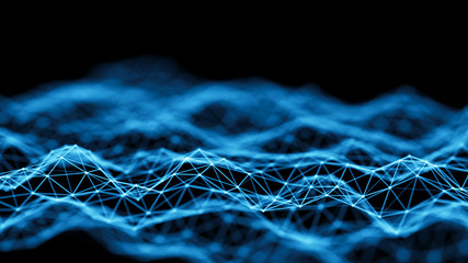 Data technology background. Abstract background. Connecting dots and lines on dark background. 3D rendering. 4k.