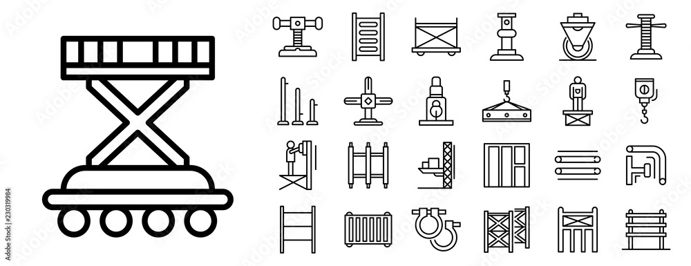 Poster scaffolding icon set. outline set of scaffolding vector icons for web design isolated on white backg