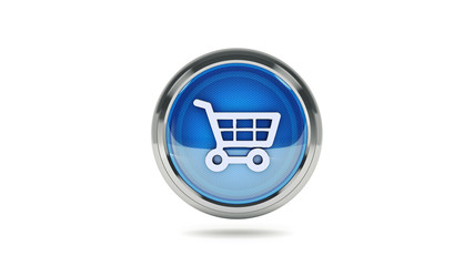 E-commerce glossy icon shopping car with mouse cursort. 3d Rendering