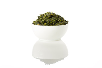 Fototapeta na wymiar Green sencha tea in white cup