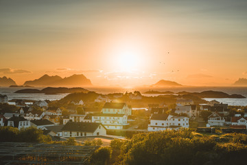 Sunrise and Sunset at Henningsvaer, fishing village located on several small islands in the Lofoten...