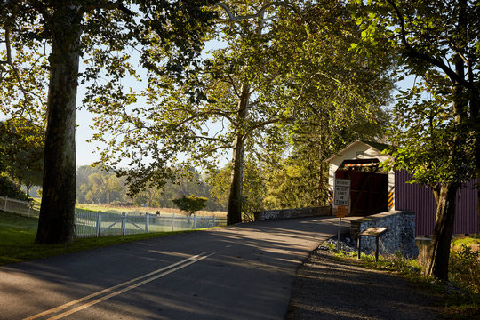 Erb's Mill Covered Bridge, Amish Country, Lititz, Lancaster County, Pennsylvania, USA on a late summer day.