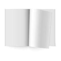 Open the paper journal. Vector mock up of booklet isolated. Opened vertical magazine, brochure or notebook template on white background.