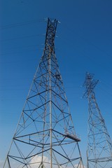 close up of high tension wire electricity poles