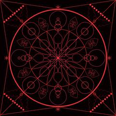 mandala rosso su sfondo nero