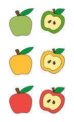 set of multicolored apples red green yellow. Simple illustration for children, logo, design. apples in cut
