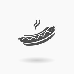 Hot Dog Frankfurter Fast Food Icon Illustration silhouette.