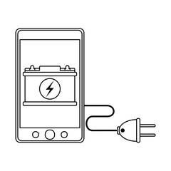 Smartphone car battery charge and wire in black and white
