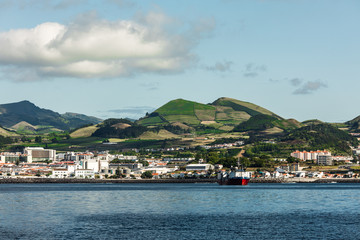 View from the ocean on island of Sao Miguel in the Portuguese Autonomous Region of the Azores Island.