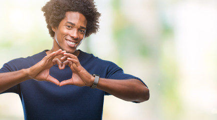 Afro american man over isolated background smiling in love showing heart symbol and shape with hands. Romantic concept.