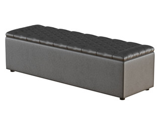 Bench black leather capitone on a white background 3d rendering