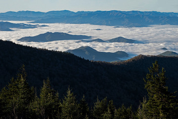 Foggy sunrise over the Great Smoky Mountains National Park.