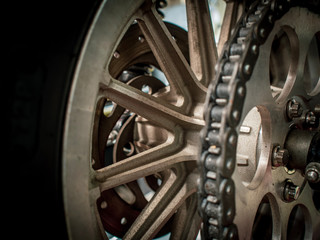 Closeup of Motorcycle Wheels and Spokes