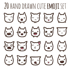 Hand drawn vector eps10 emoticons collection isolated illustrations.