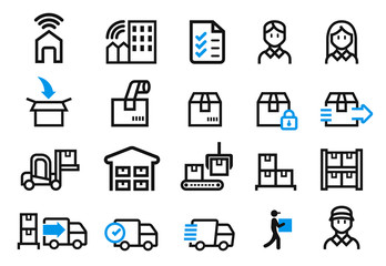 Step of delivery service from the company to customer's home(icon concept). shopping online order.