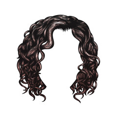 Brown curly hairstyle. Vector isolated eps10 illustration.