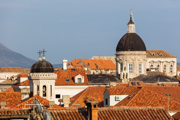 Obraz premium Cathedral of the Assumption in Dubrovnik, Croatia, originated in the 12th century, destroyed in the 1667 earthquake, rebuilt in the Baroque style in 1713.