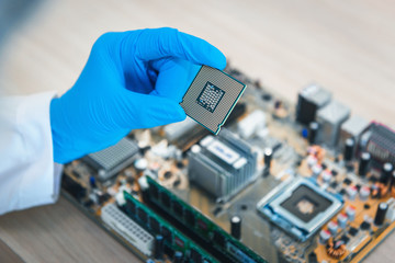 Electronic Lab Science and Manufacturing Computer Processor Concept, Engineer CPU Microchip...