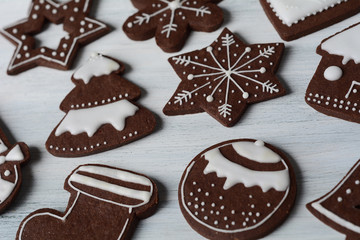 Close up view of colorful christmas cookies