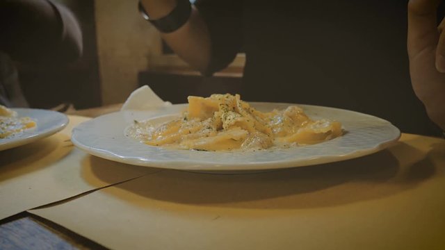 italian pasta in a venetian restaurant close-up